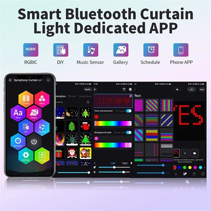 RGBIC LED Curtain Lights App And Remote Control factory